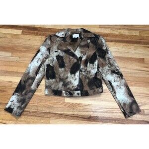 Cache Women’s Jacket 12 Brown Full Zip-Up Long Sleeve Moto Y2k Boho Vintage